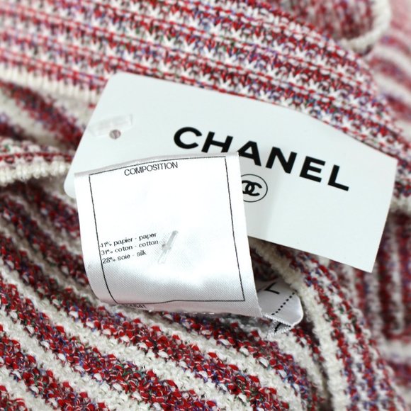 Chanel Red White Striped Knit Boxy Sweater Mini Skirt 36 Matching Outfit S NEW - Picture 8 of 9